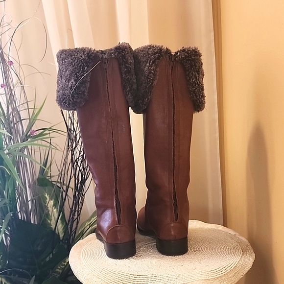 Aldo leather Tall Boots Faux Fur Lining Women Size US 7.5 Back Zip - Picture 4 of 13